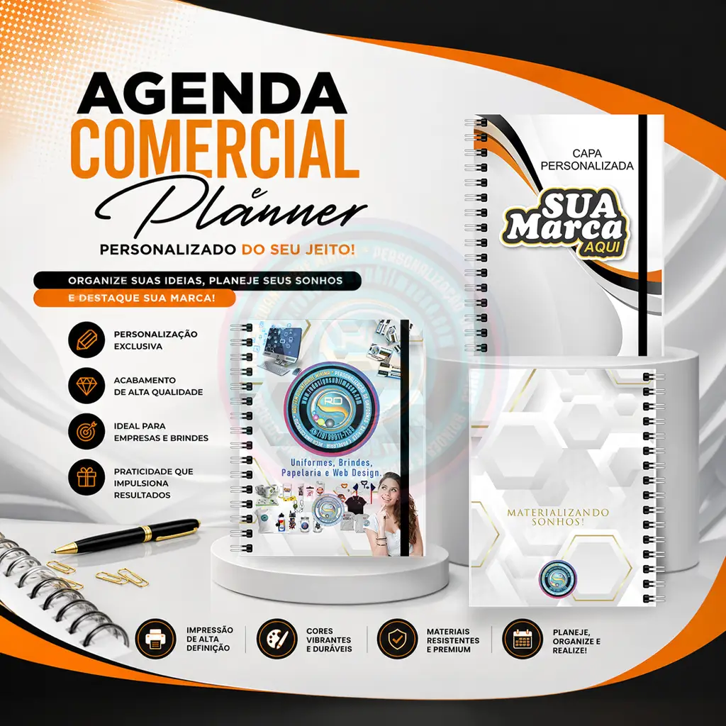 Agenda comercial 2027 personalizada com capa dura