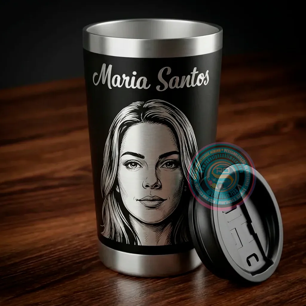 Copo Térmico tipo Stanley personalizado com foto gravada a laser