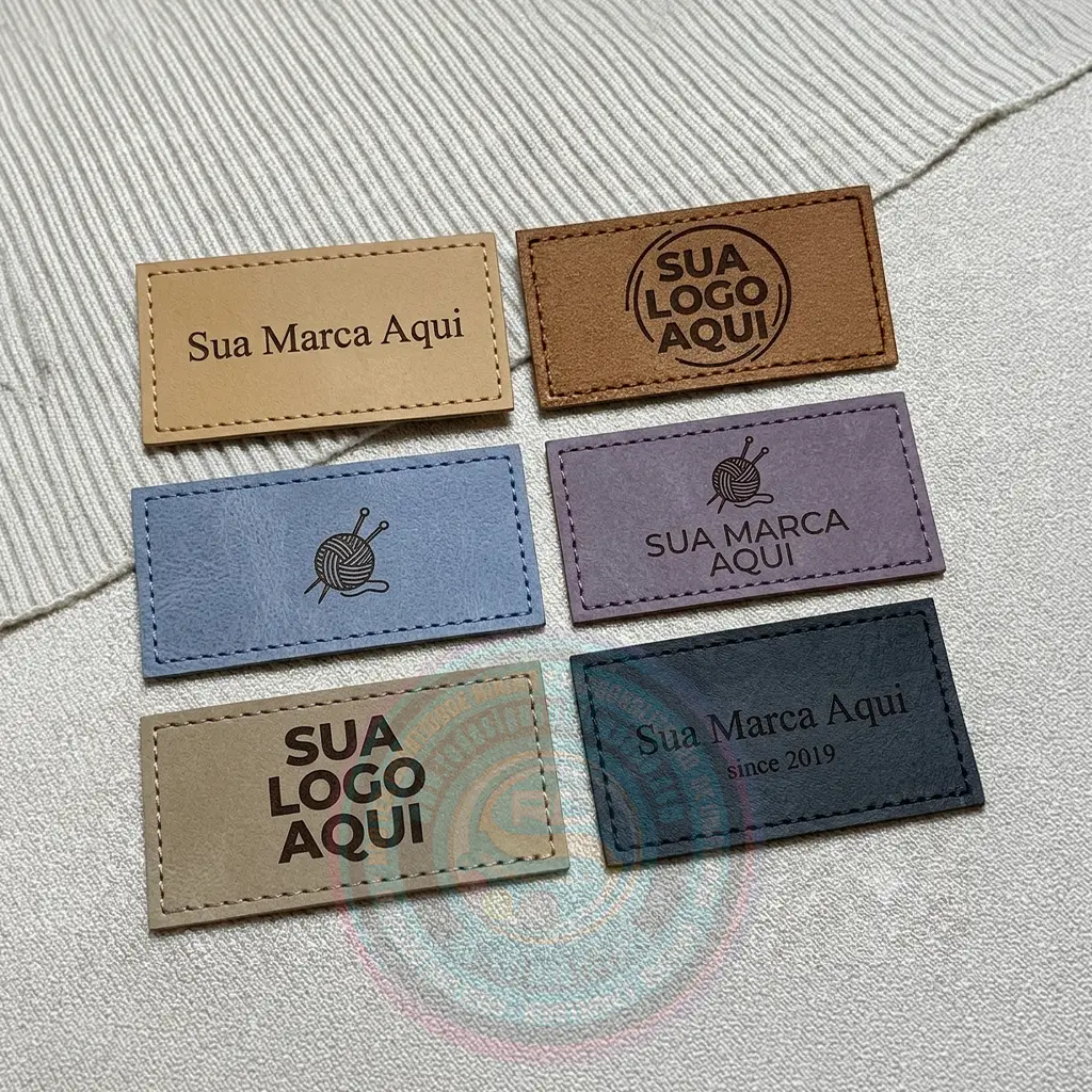 Acabamento premium em etiqueta de couro sintético