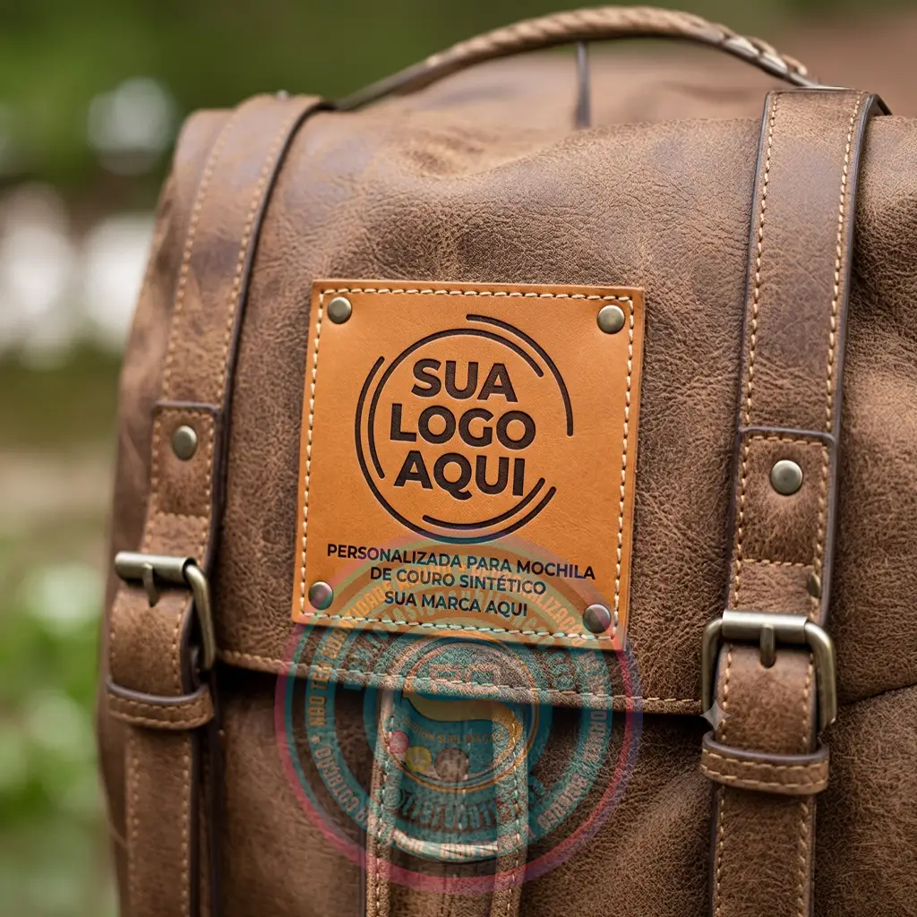Etiqueta de couro sintético personalizada para mochila