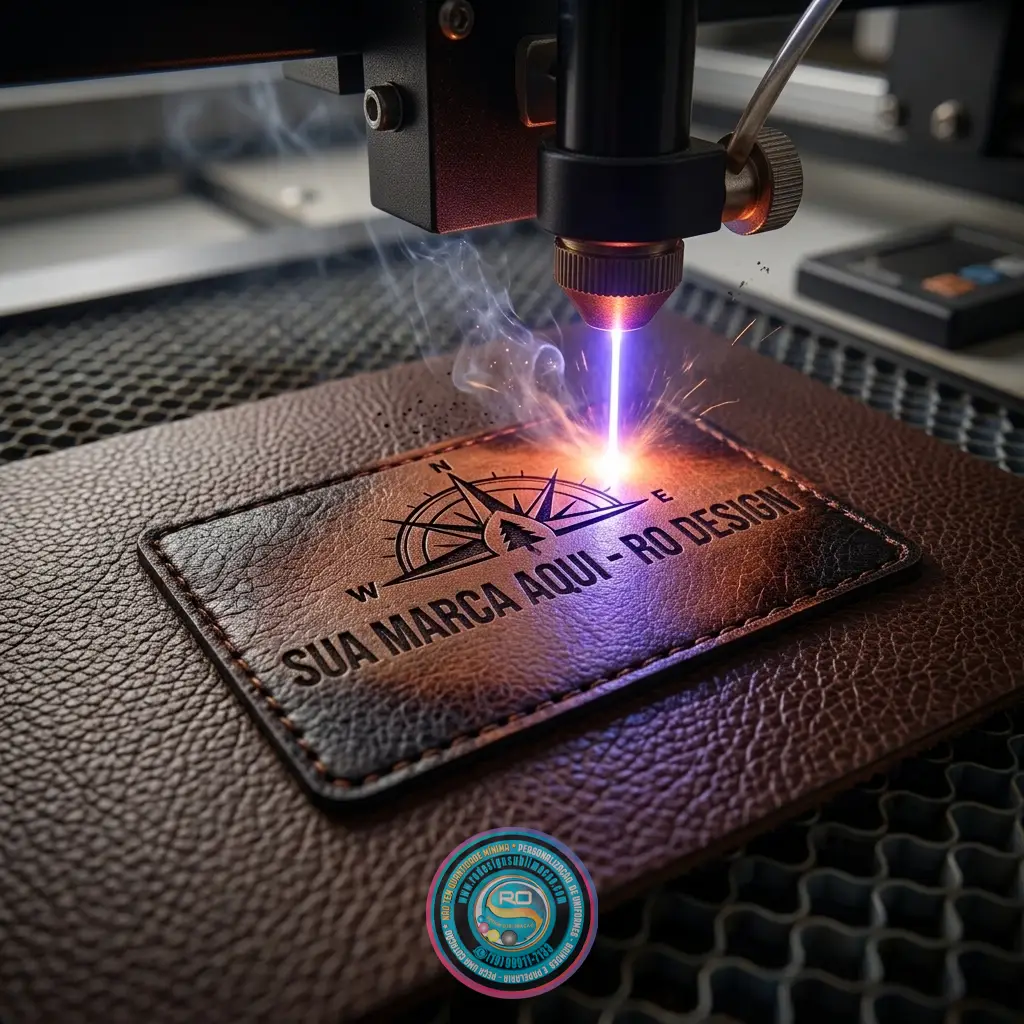 Produção de etiquetas de couro sintético personalizadas na RO Design Sublimação