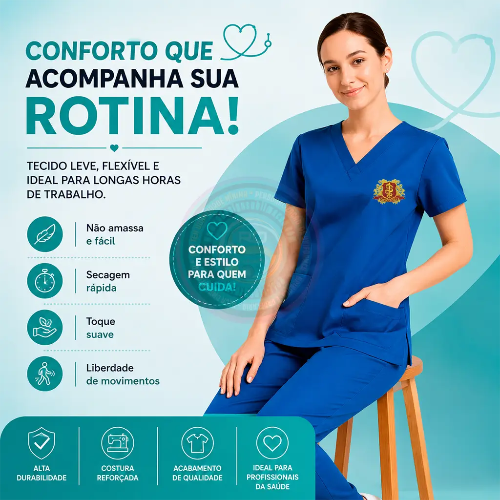 Pijama cirúrgico scrub personalizado com bordado profissional