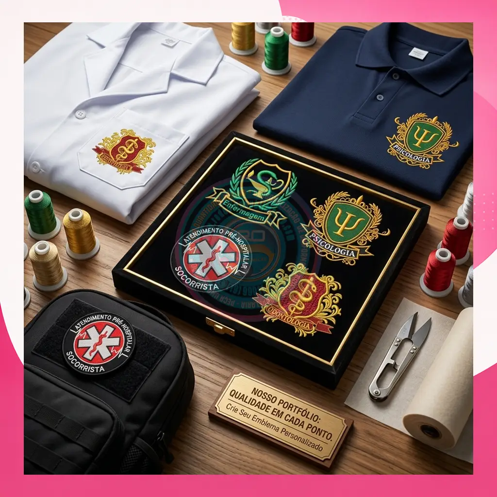 Detalhe do bordado personalizado em scrub cirúrgico