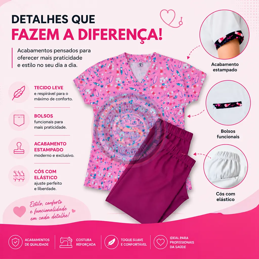 Máquina de bordado profissional personalizando scrub