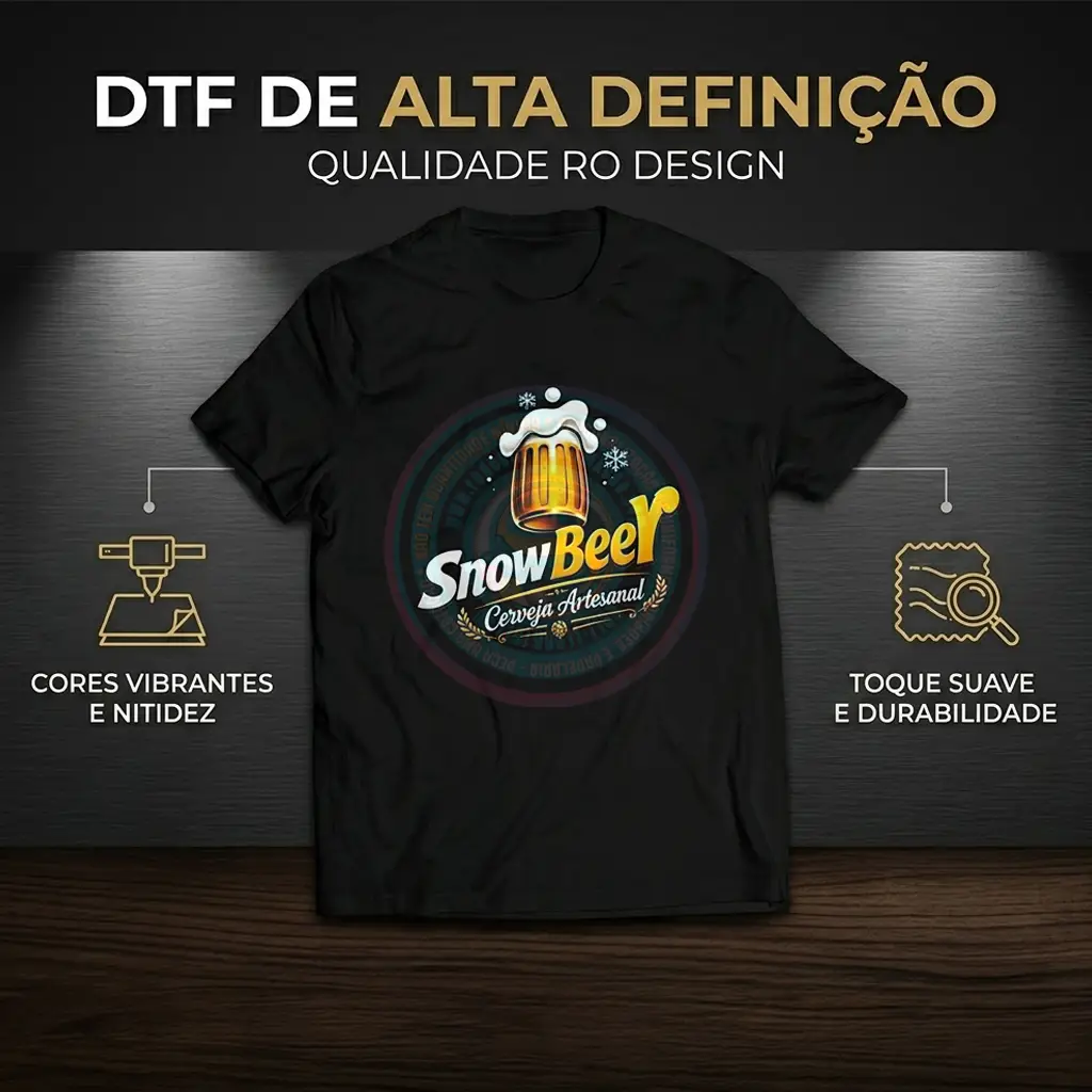 Detalhe da estampa DTF em uniforme empresarial