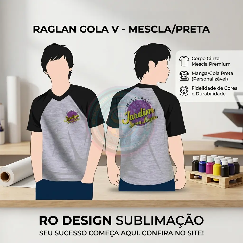 Camiseta raglan personalizada com manga contrastante e logo