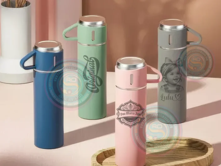 Garrafa Térmica com 1 Xícara Personalizada com Gravação a Laser