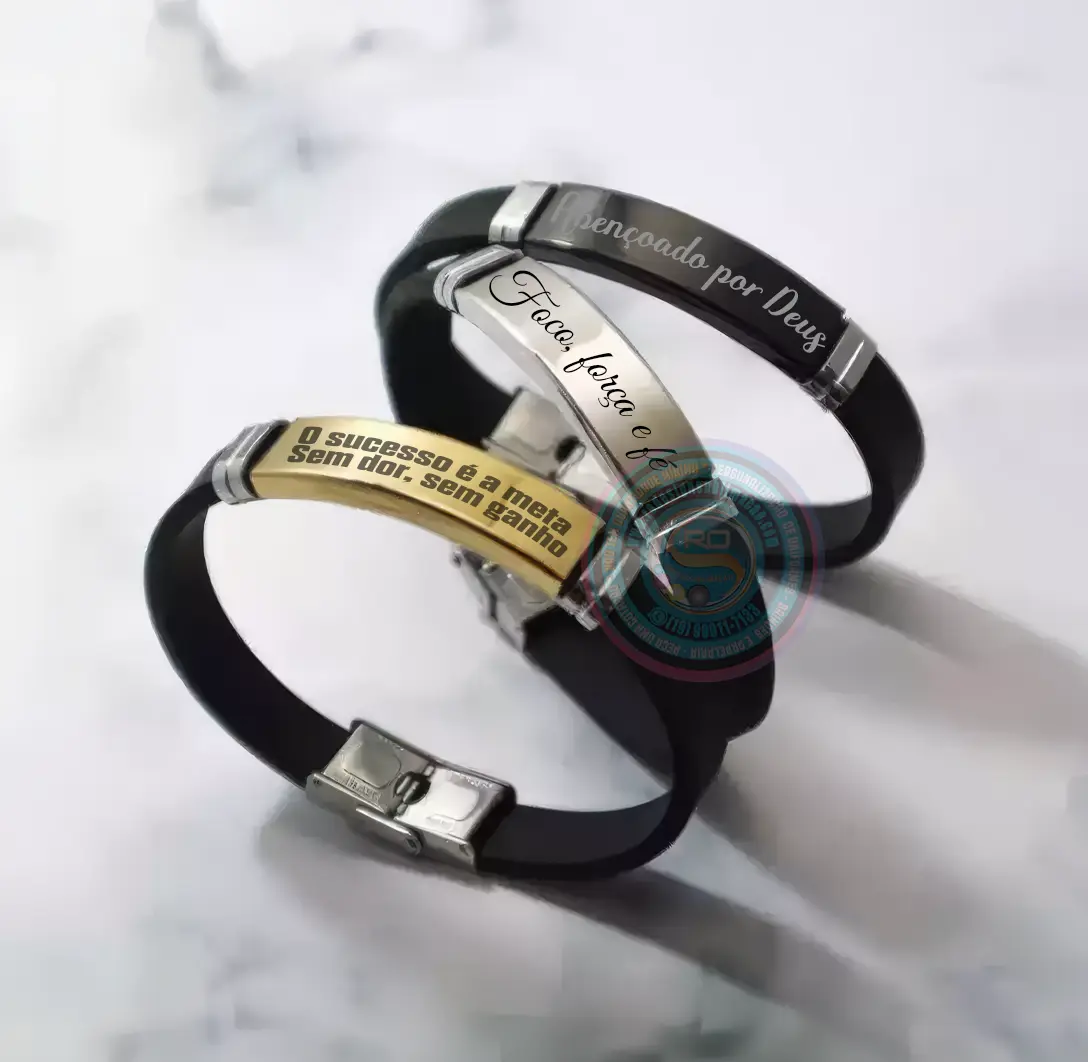 Pulseira personalizada unissex com gravação a laser em aço inox. 1 Pulseira personalizada unissex com gravação a laser em aço inox.