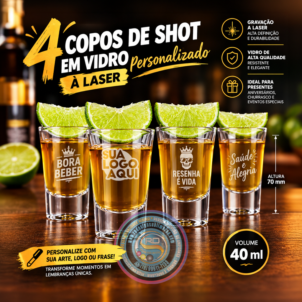 Kit com 4 Copos de Shot em Vidro 40ml | Serra Negra 1 Kit com 4 Copos de Shot em Vidro 40ml | Serra Negra