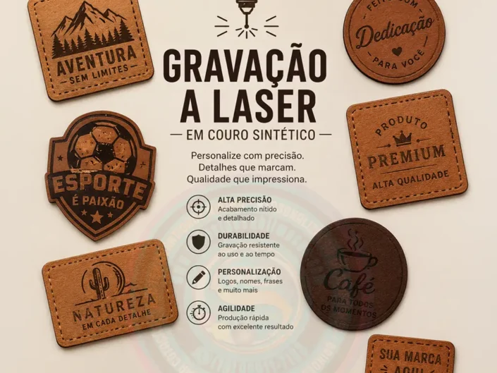 Tag de Couro Sintético 4x1,5cm PU Personalizada com Gravação a Laser